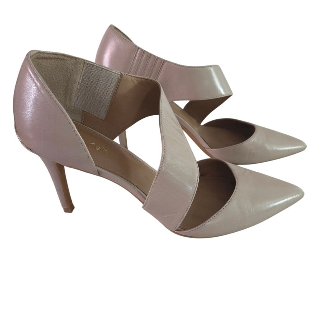 Calvin Klein | Gella D'orsay Strappy Pump Heels Biege and Gold Patent Leather